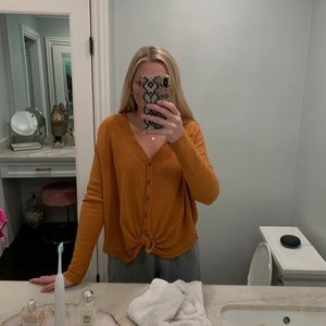burnt orange long sleeve waffle shirt from urban